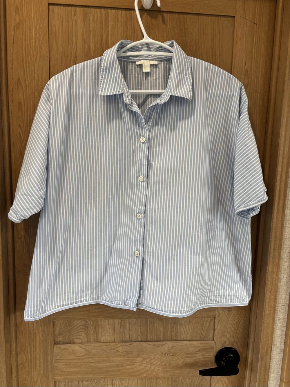 COS Boxy Cotton Short Sleeve Shirt Size 6 Striped Coastal